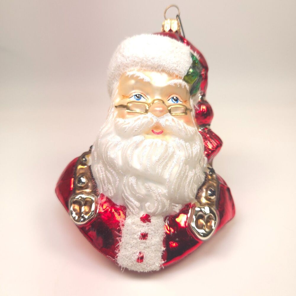 Christopher Radko Santa Head Glass Christmas Ornament 5" w/ Box Vintage